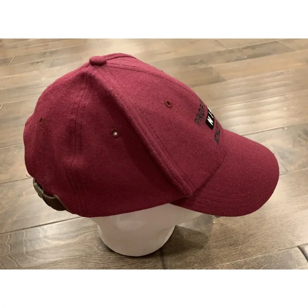 Vtg 90s Nike Red Property Of Nike Athletic Dept Leather Strapback Hat Cap Wool
